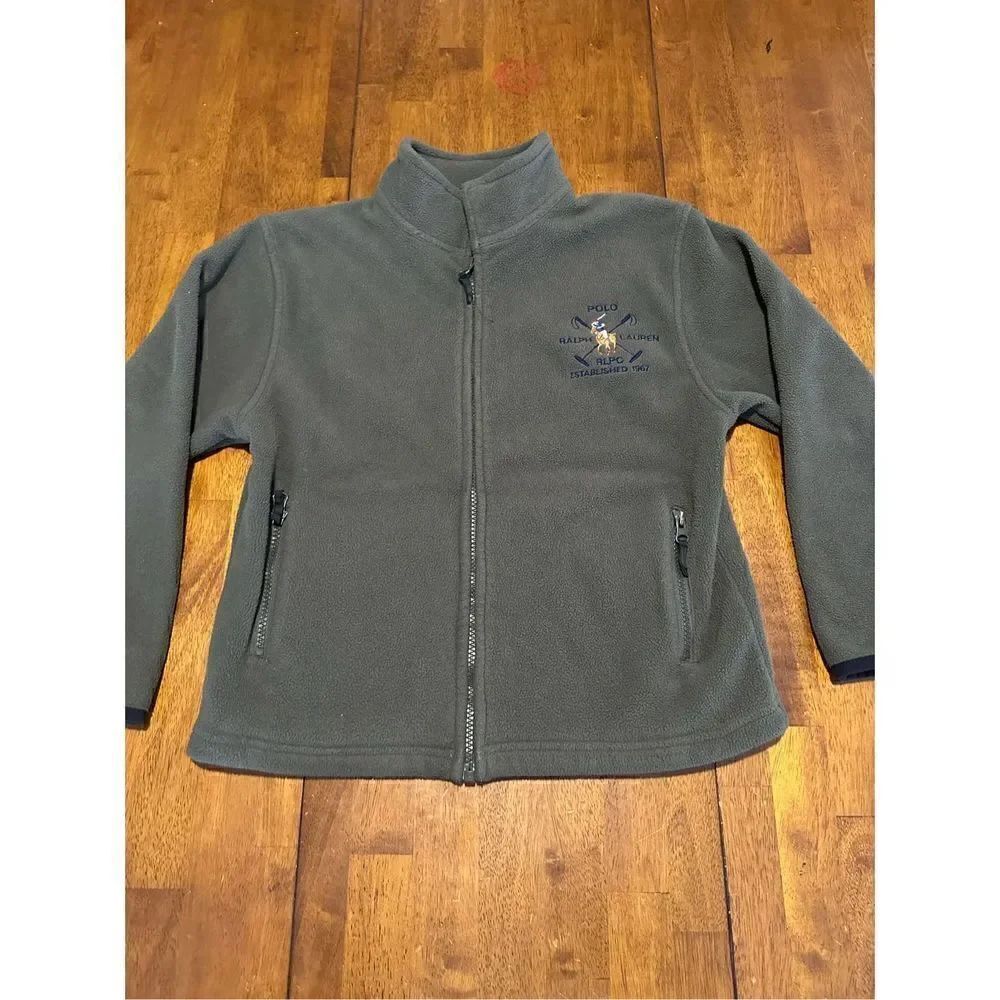 Polo Ralph Lauren Embroidered Pony Boys Green Fleece Full Zip Jacket Size S 8/10